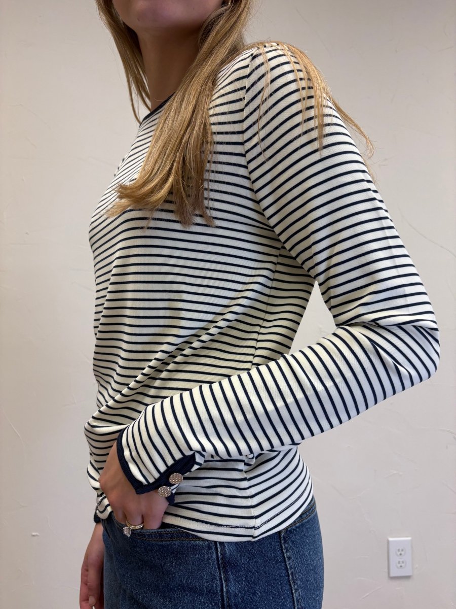 CREW NECK LONG SLEEVE STRIPED JERSEY TOP - Three:Twelve Boutique - Staccato