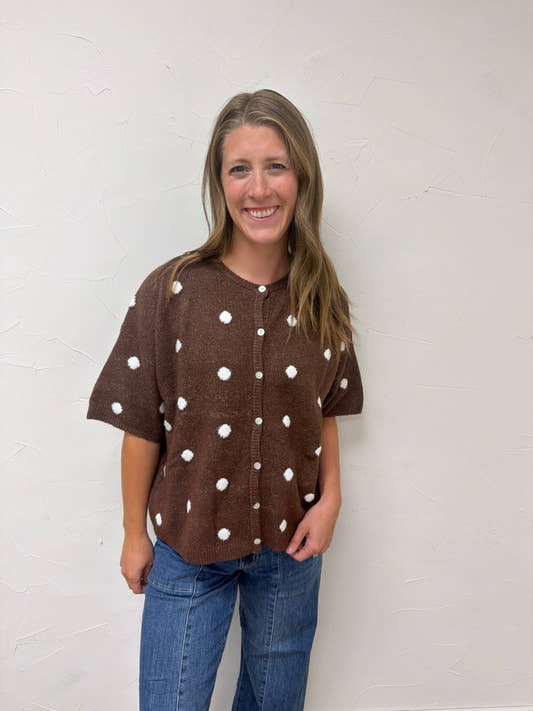 Crew Neck Polka Dot Sweater Cardigan - Three:Twelve Boutique - Le Lis