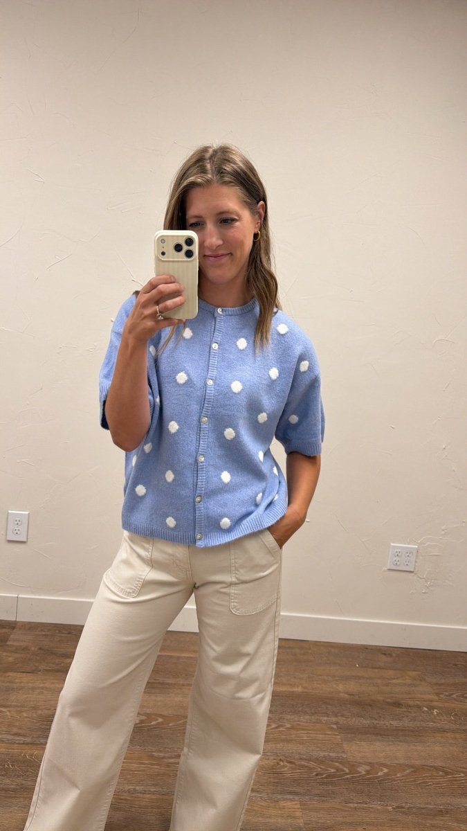Crew Neck Polka Dot Sweater Cardigan - Three:Twelve Boutique - Le Lis