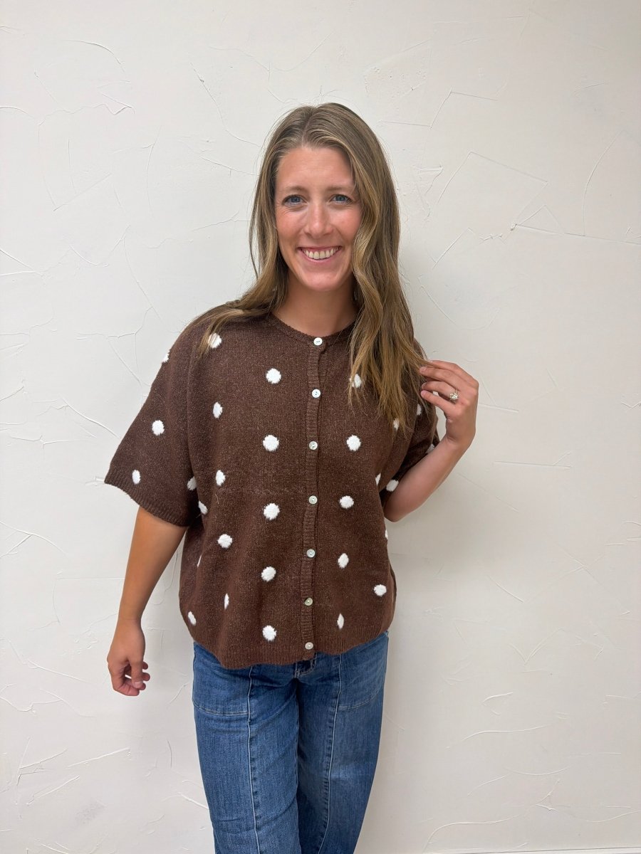 Crew Neck Polka Dot Sweater Cardigan - Three:Twelve Boutique - Le Lis
