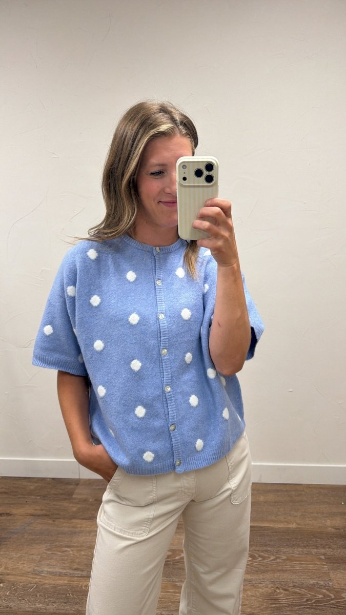 Crew Neck Polka Dot Sweater Cardigan - Three:Twelve Boutique - Le Lis