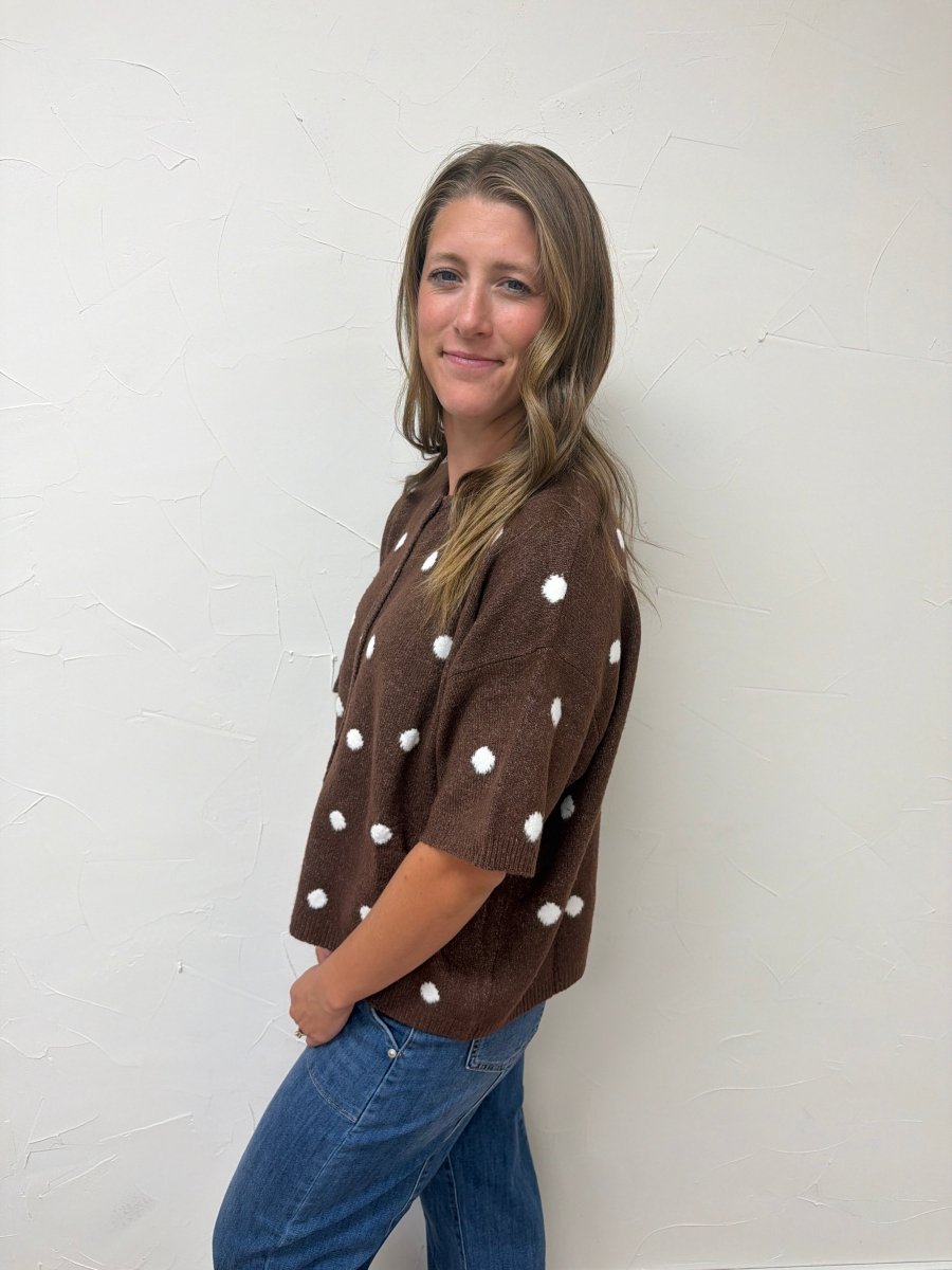 Crew Neck Polka Dot Sweater Cardigan - Three:Twelve Boutique - Le Lis