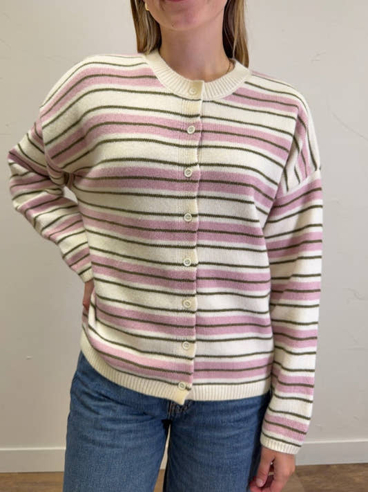 Crew neck striped sweater cardigan - Three:Twelve Boutique - Three:Twelve Boutique