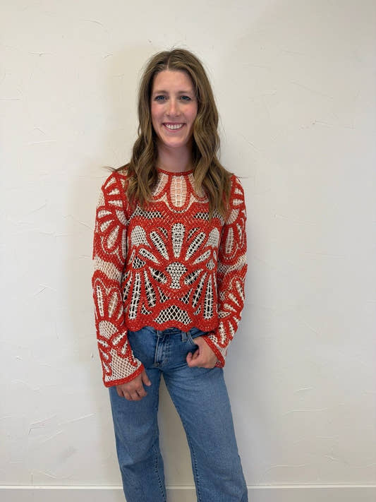 Crochet floral design sweater - Three:Twelve Boutique - Three:Twelve Boutique