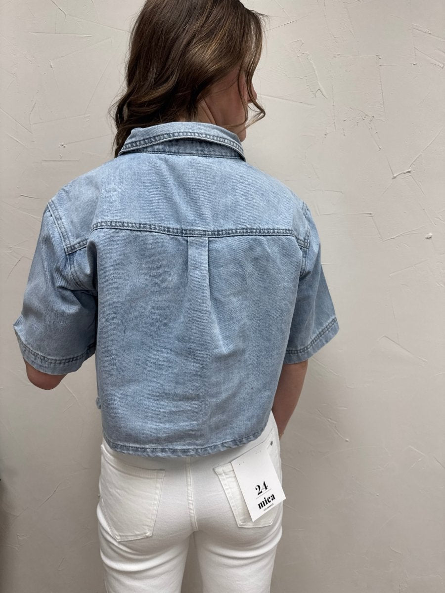 Cropped Denim Shirt - Three:Twelve Boutique - mica denim
