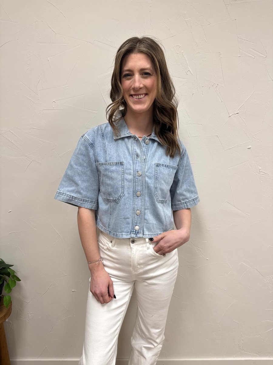 Cropped Denim Shirt - Three:Twelve Boutique - mica denim