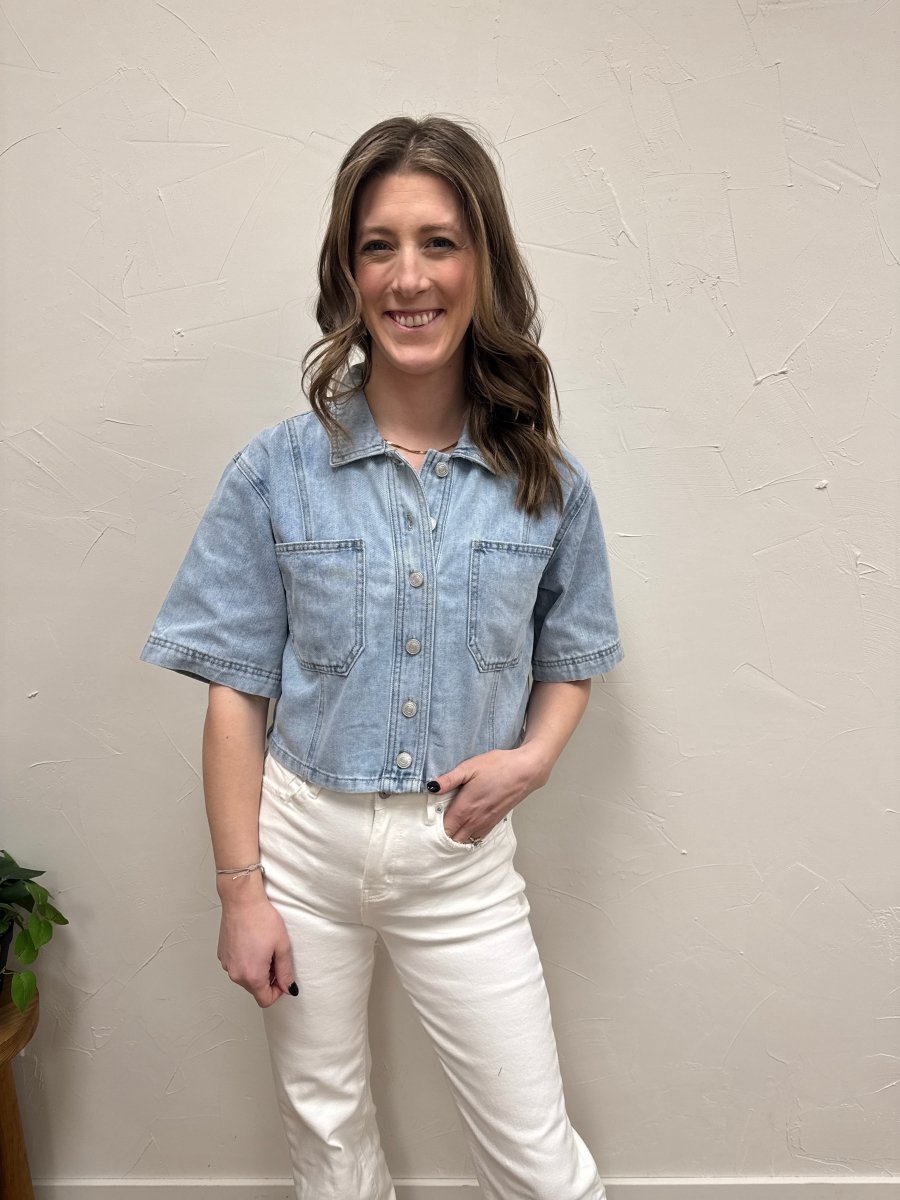 Cropped Denim Shirt - Three:Twelve Boutique - mica denim