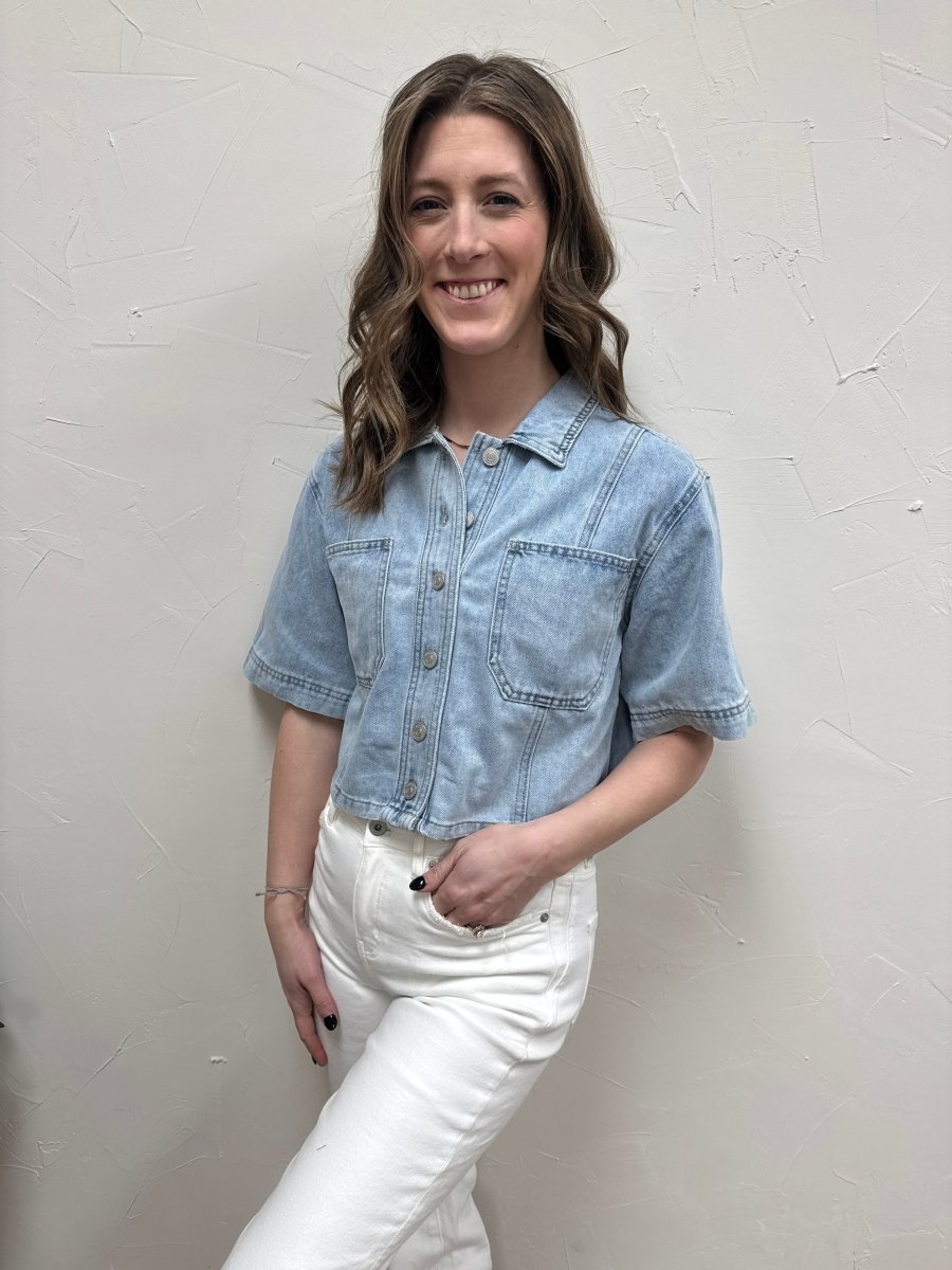 Cropped Denim Shirt - Three:Twelve Boutique - mica denim