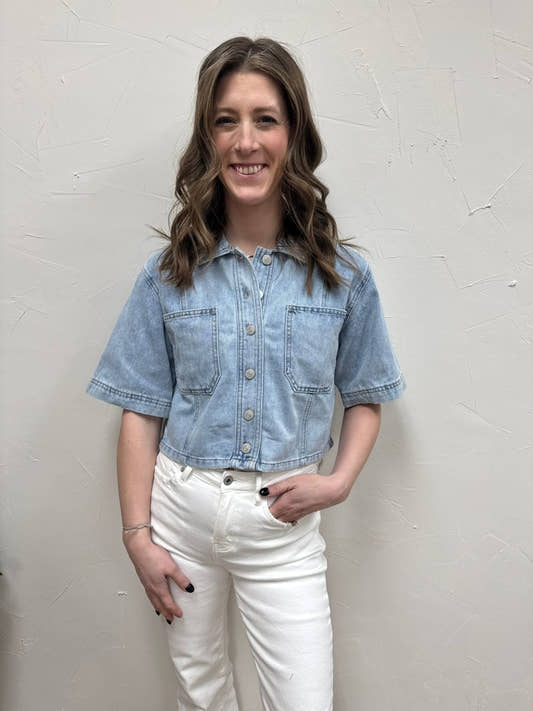 Cropped Denim Shirt - Three:Twelve Boutique - mica denim
