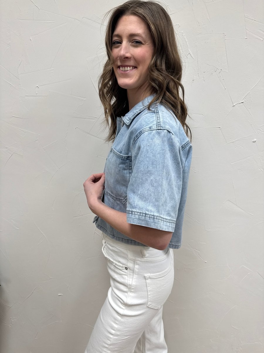 Cropped Denim Shirt - Three:Twelve Boutique - mica denim