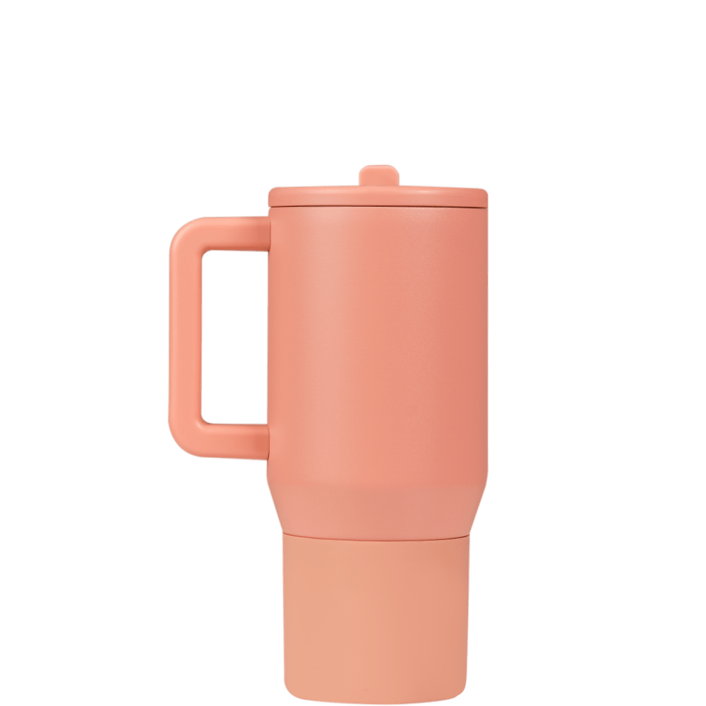 Side angle of Dahlia HydroJug tumbler highlighting ergonomic handle and cup holder base — Three:Twelve Boutique
