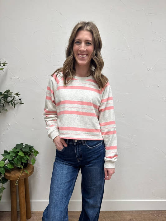 Lifestyle shot of model wearing Dakota pullover styled with casual outfit — Three:Twelve Boutique