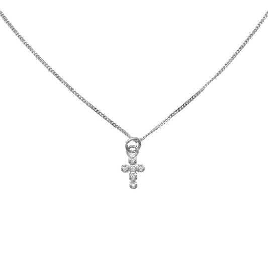 Demi-Fine Silver Dainty Diamond Cross Necklace – White Rhodium Handmade Pendant - Three:Twelve Boutique - Brenda Grands Jewelry