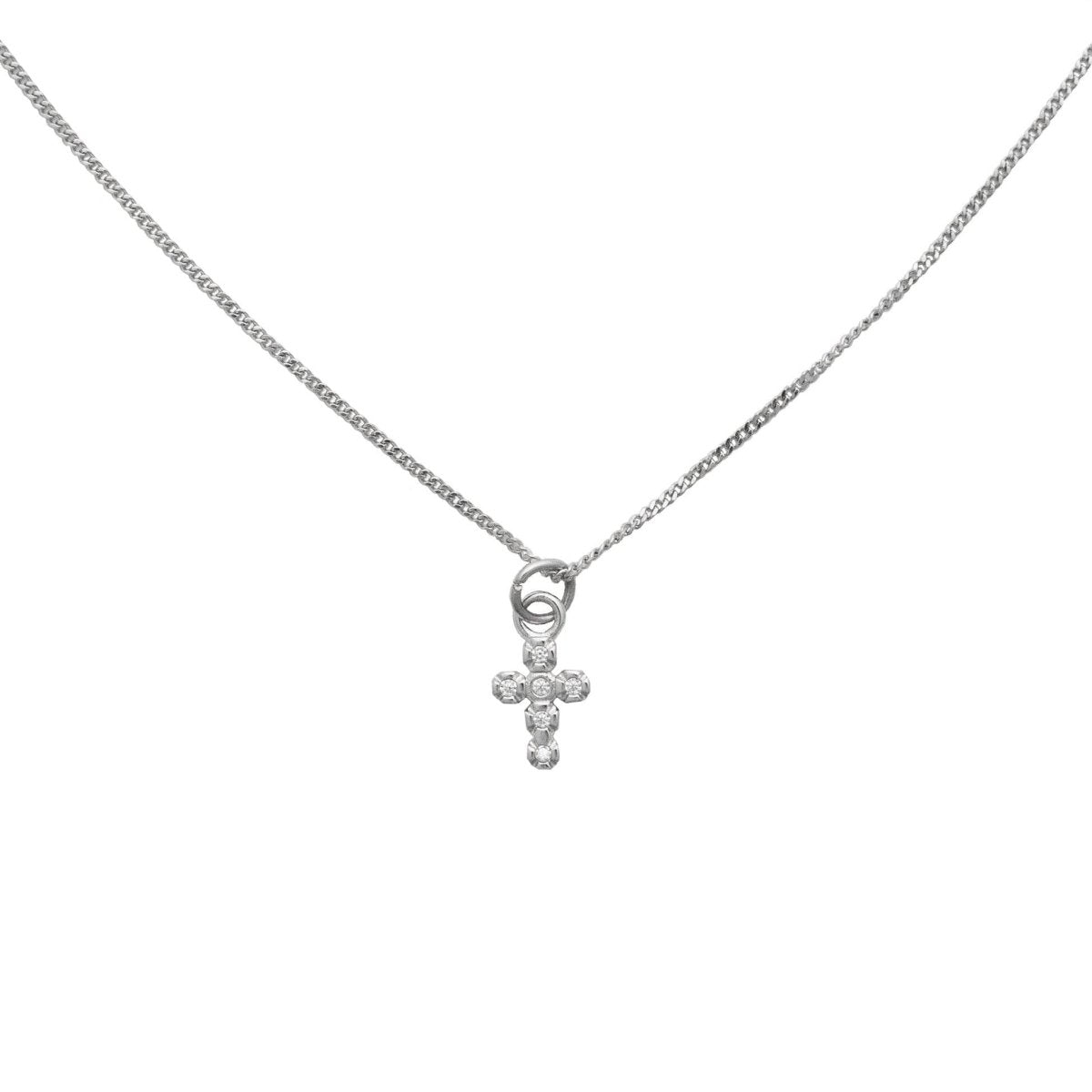 Demi-Fine Silver Dainty Diamond Cross Necklace – White Rhodium Handmade Pendant - Three:Twelve Boutique - Brenda Grands Jewelry