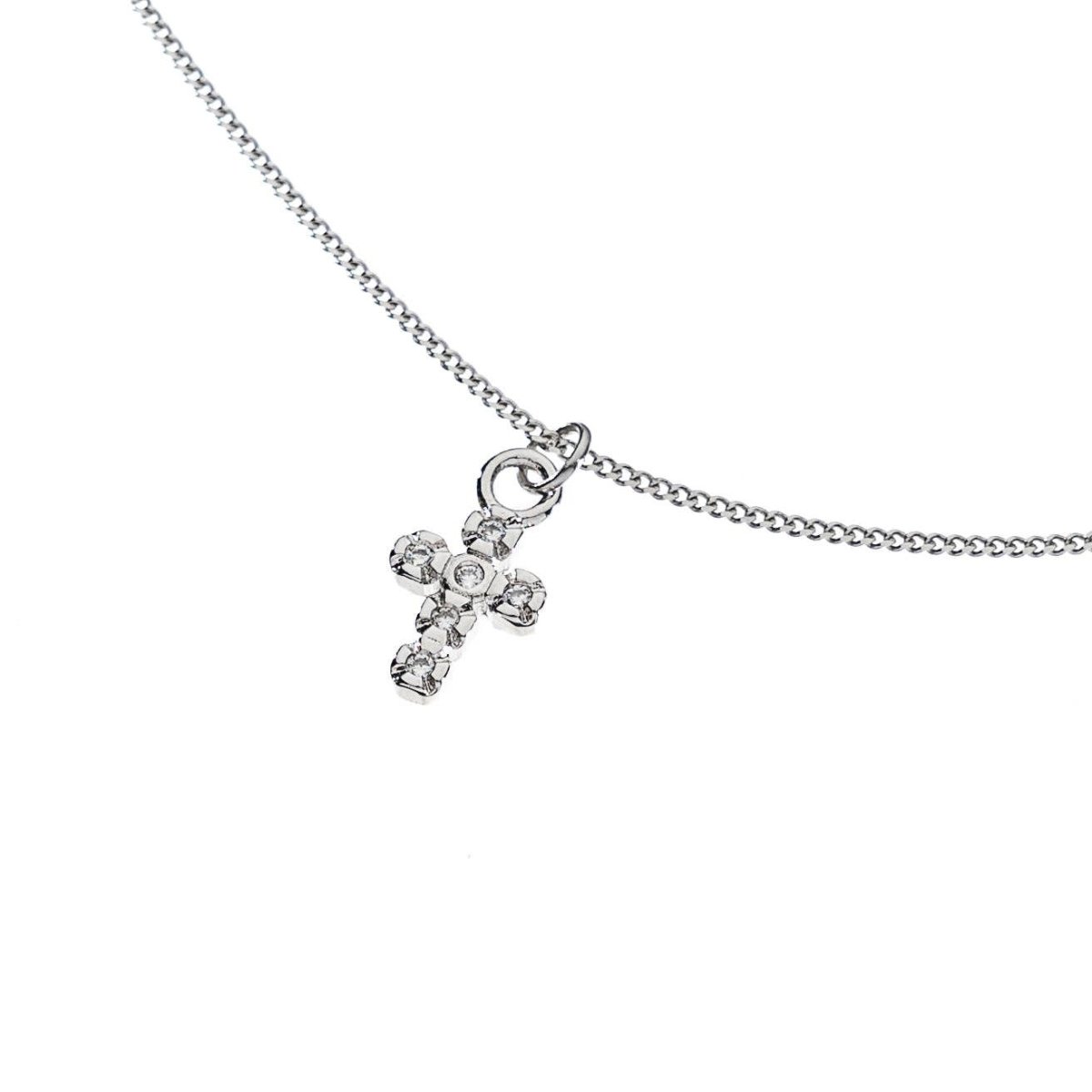 Demi-Fine Silver Dainty Diamond Cross Necklace – White Rhodium Handmade Pendant - Three:Twelve Boutique - Brenda Grands Jewelry