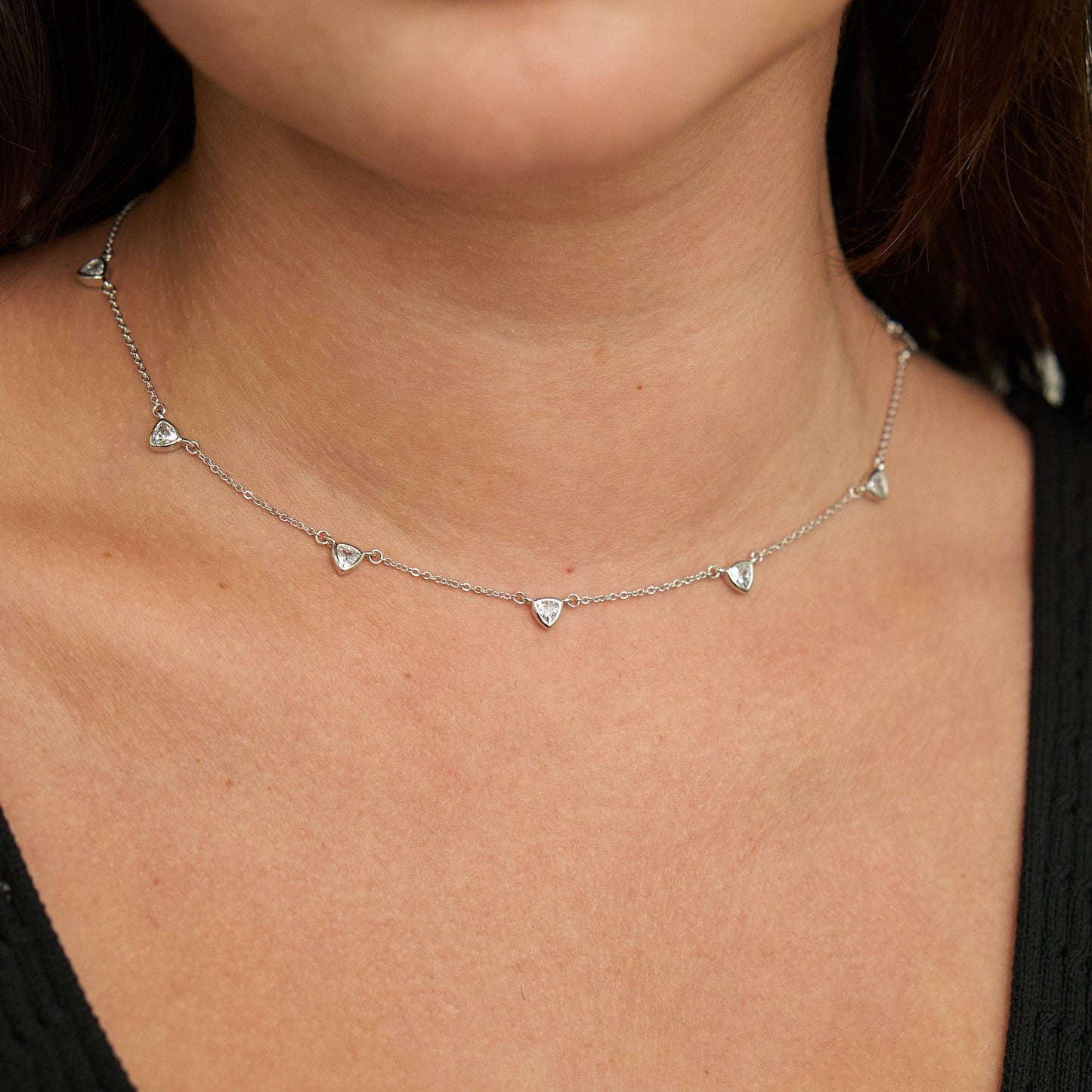 Demi-Fine Silver CZ Drop Necklace: Silver