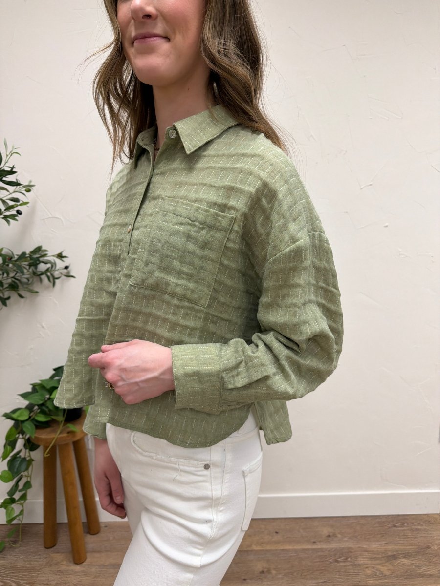 Drop Shoulder Button Down - Three:Twelve Boutique - fun2fun