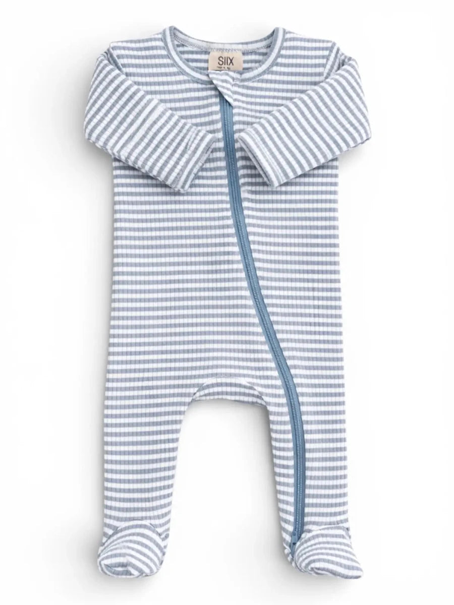 Dusty Blue Stripe / Ribbed 2 way Zip - Three:Twelve Boutique - SIIX COLLECTION