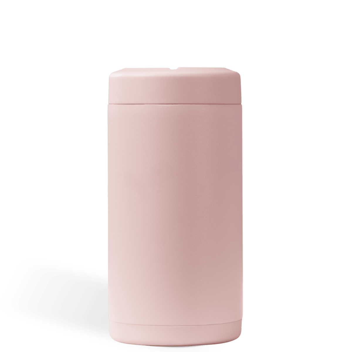 Side view of stainless steel can cooler highlighting dusty rose color — Three:Twelve Boutique