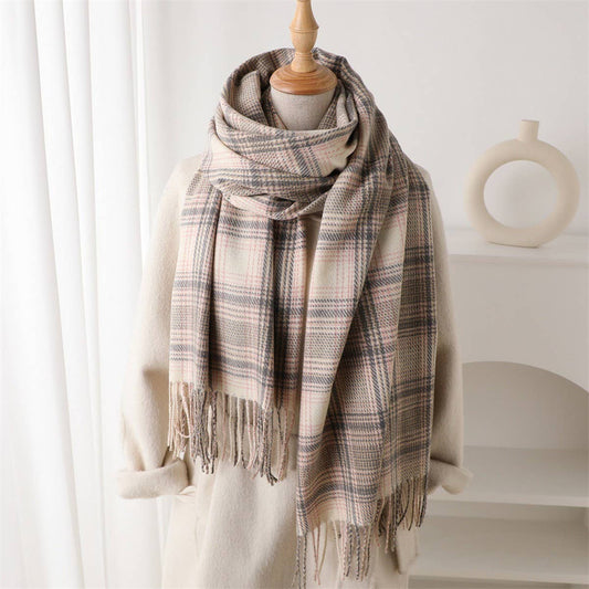 Artistic Plaid Tassel Scarf for Fall and Winter BEIGEBROWN