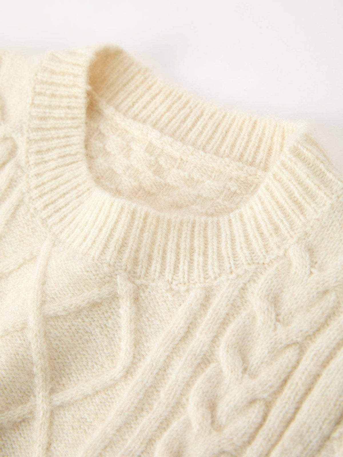 Girls Ivory Cable Knit Ruffle Sweater Dress