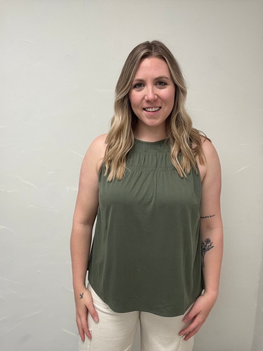 Elastic Gathered High neck Sleeveless Top - Three:Twelve Boutique - Three:Twelve