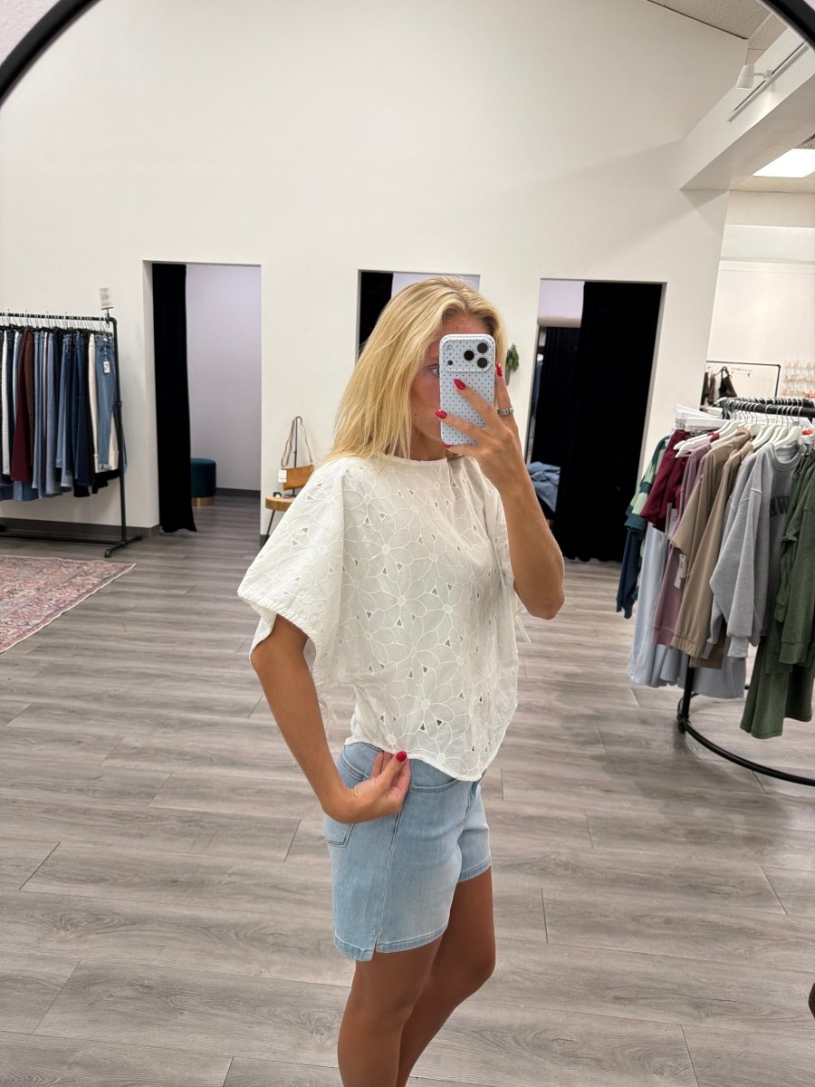 Embroidered White Cotton Blouse - Three:Twelve Boutique - camellia