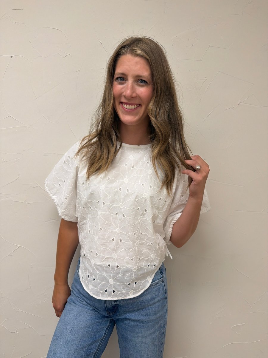 Embroidered White Cotton Blouse - Three:Twelve Boutique - camellia