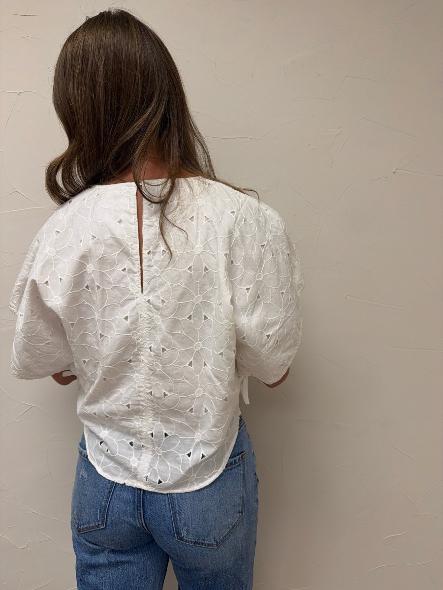 Embroidered White Cotton Blouse - Three:Twelve Boutique - camellia
