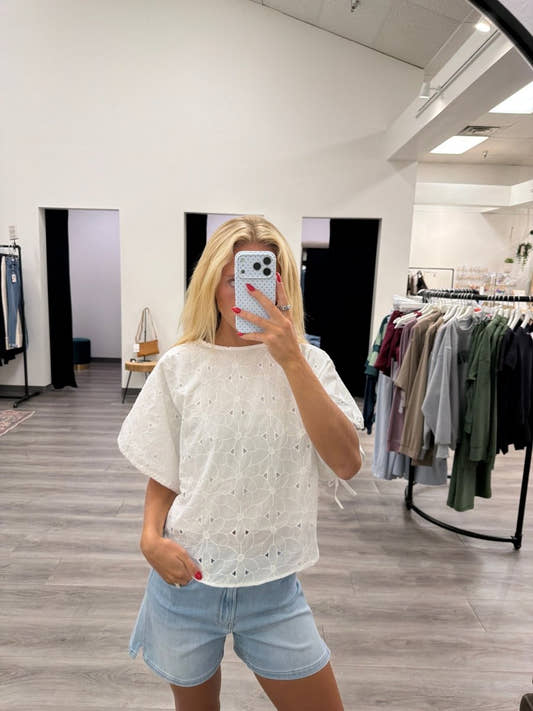 Embroidered White Cotton Blouse - Three:Twelve Boutique - camellia