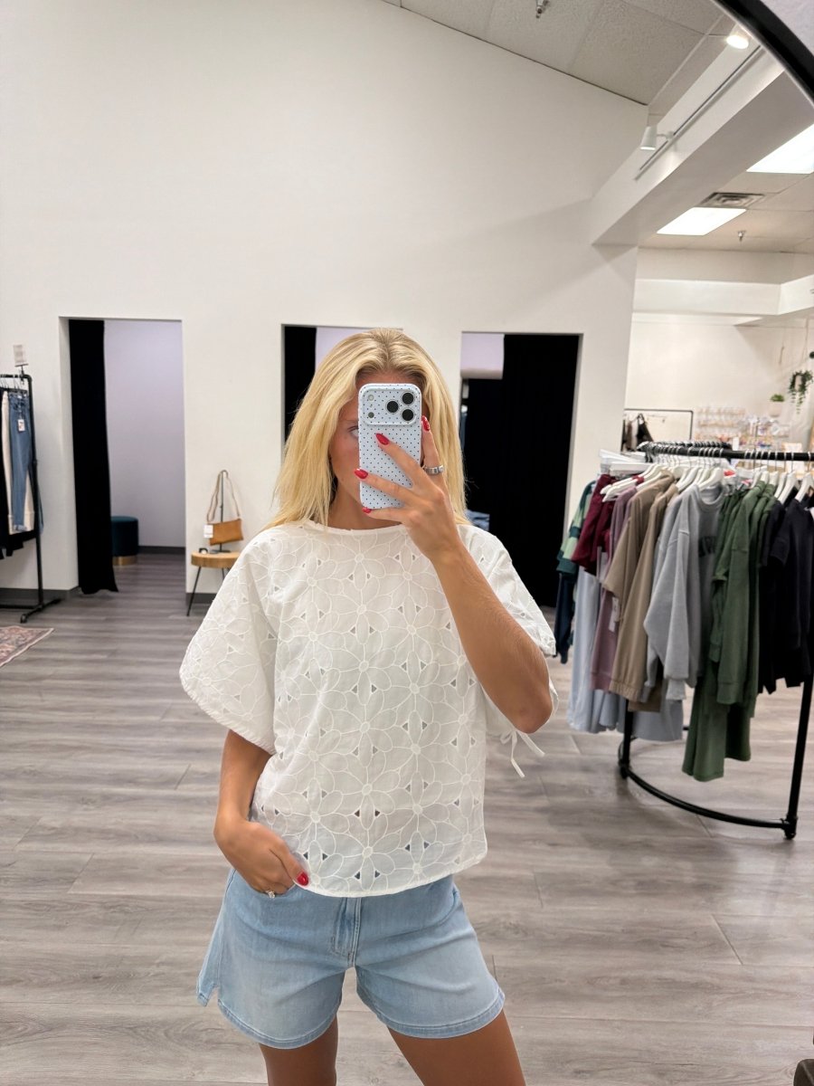 Embroidered White Cotton Blouse - Three:Twelve Boutique - camellia