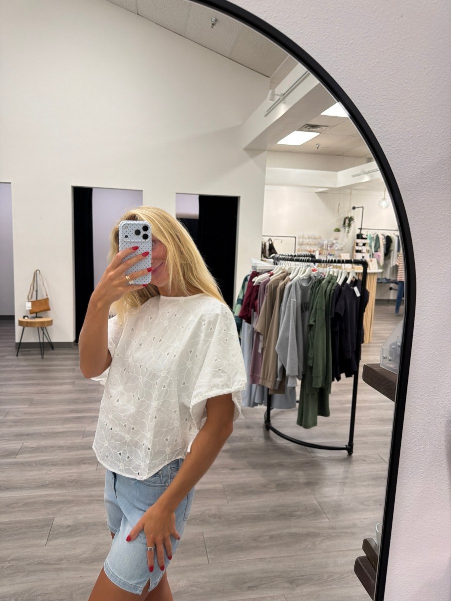 Embroidered White Cotton Blouse - Three:Twelve Boutique - camellia