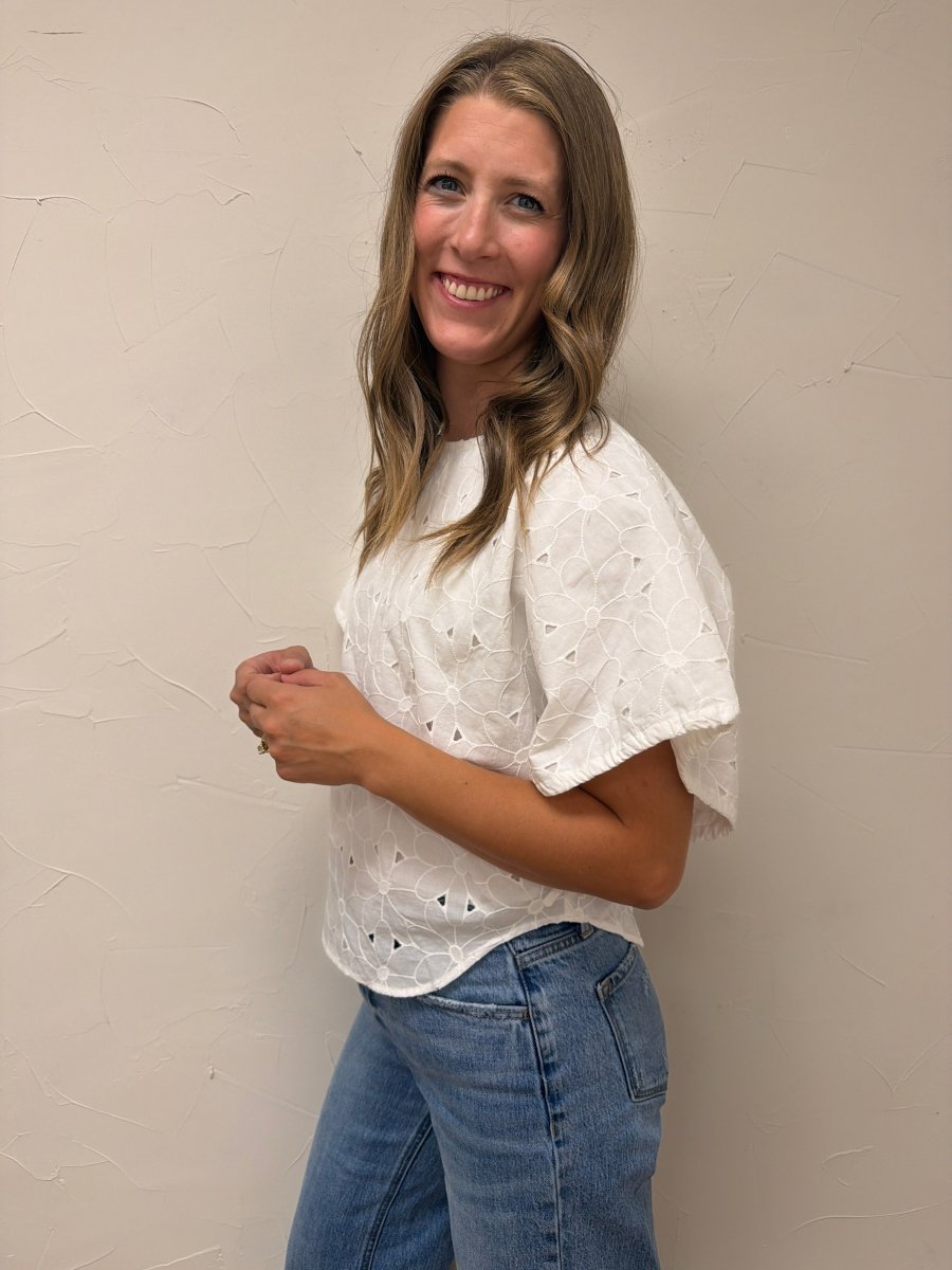 Embroidered White Cotton Blouse - Three:Twelve Boutique - camellia