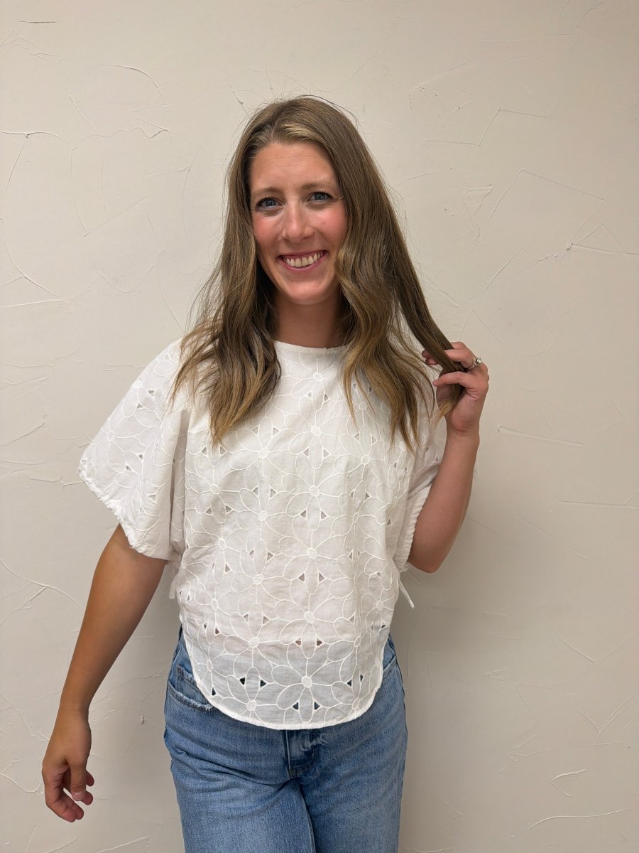 Embroidered White Cotton Blouse - Three:Twelve Boutique - camellia