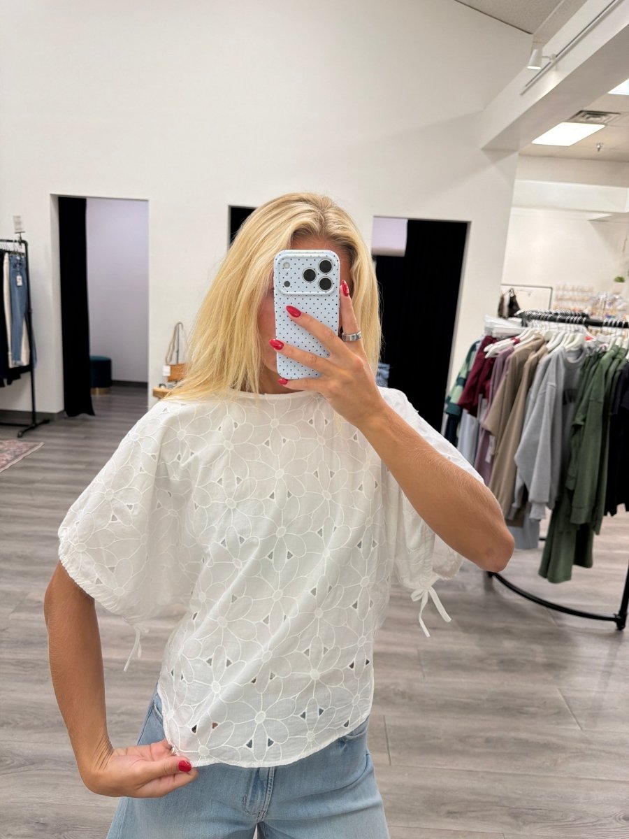 Embroidered White Cotton Blouse - Three:Twelve Boutique - camellia