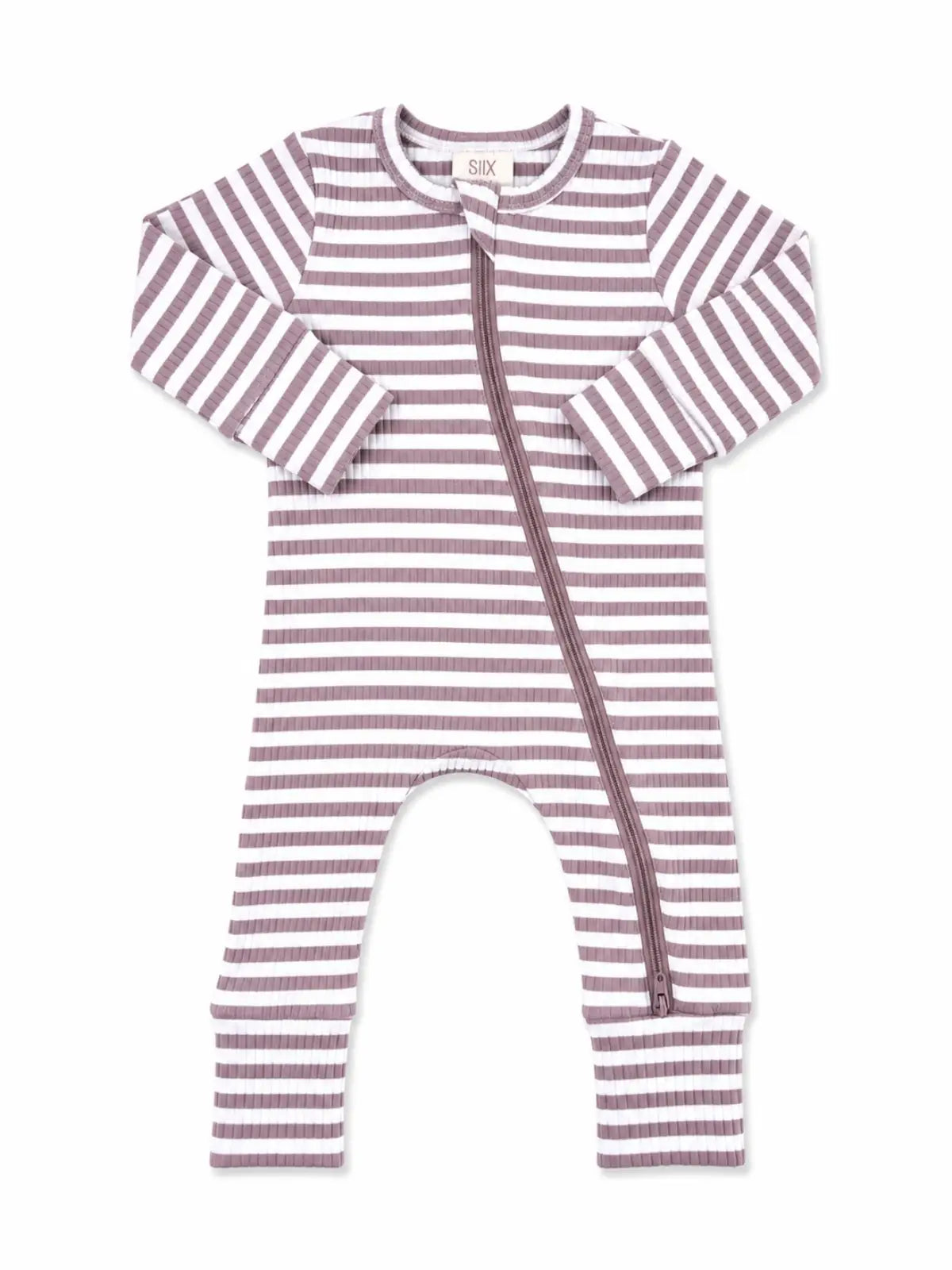 Violet Stripe Ribbed 2-Way Zip Romper