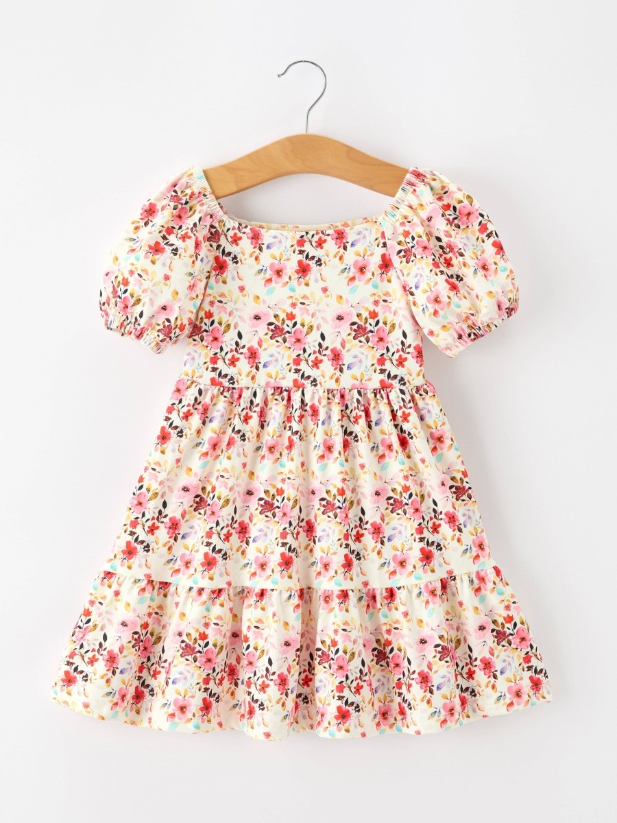 Fall Vintage Floral Puff Sleeve Girls Dress - Three:Twelve Boutique - Rylee Faith Designs