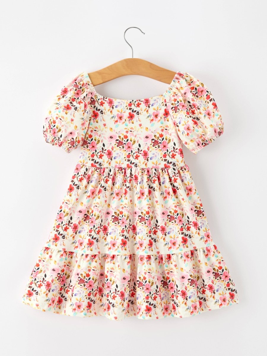 Fall Vintage Floral Puff Sleeve Girls Dress - Three:Twelve Boutique - Rylee Faith Designs