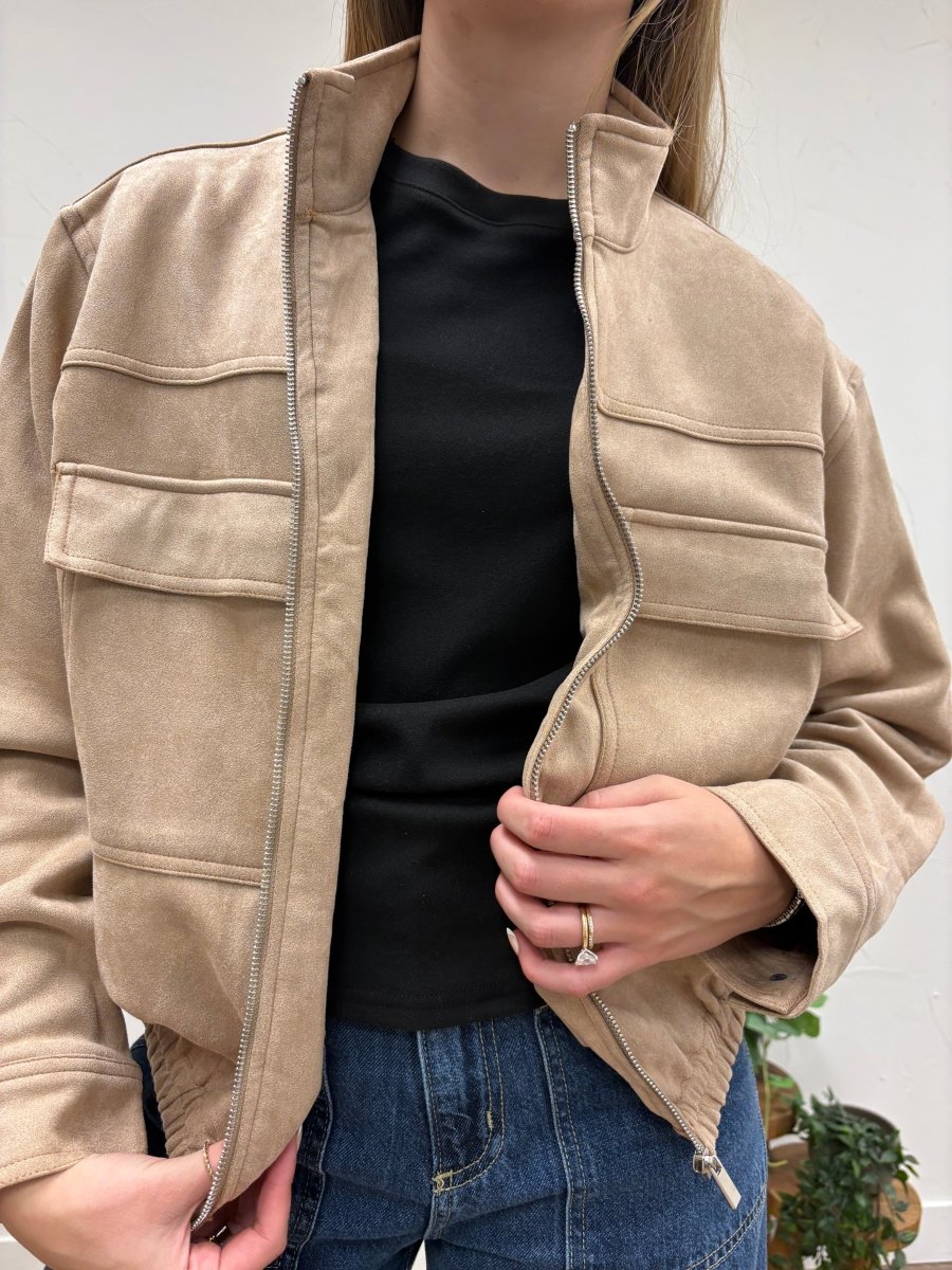 Faux Suede Zip- Front Utility Jacket - Three:Twelve Boutique - she+sky