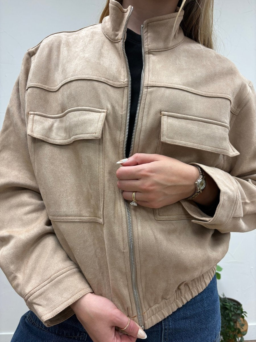 Faux Suede Zip- Front Utility Jacket - Three:Twelve Boutique - she+sky
