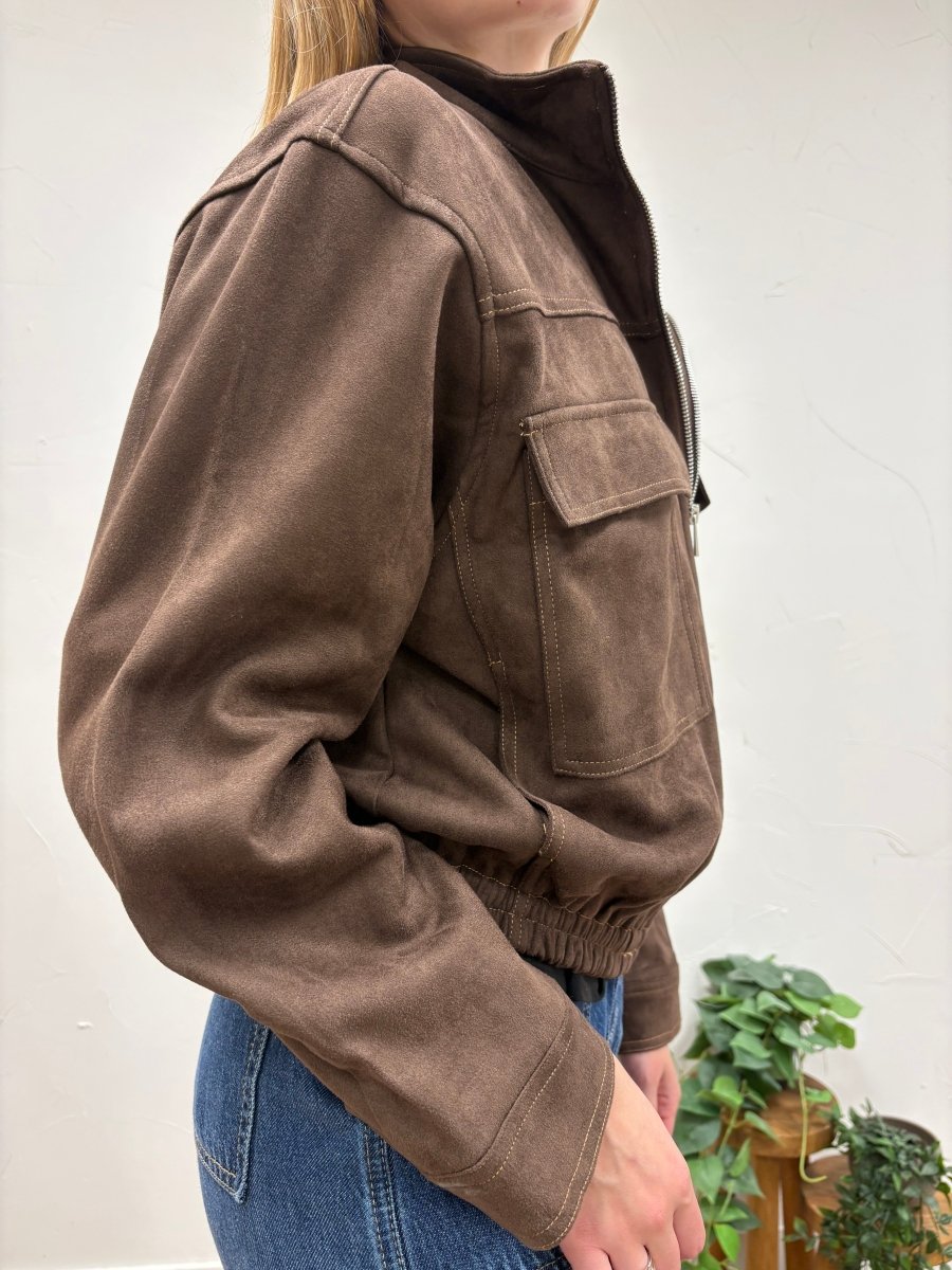 Faux Suede Zip- Front Utility Jacket - Three:Twelve Boutique - she+sky