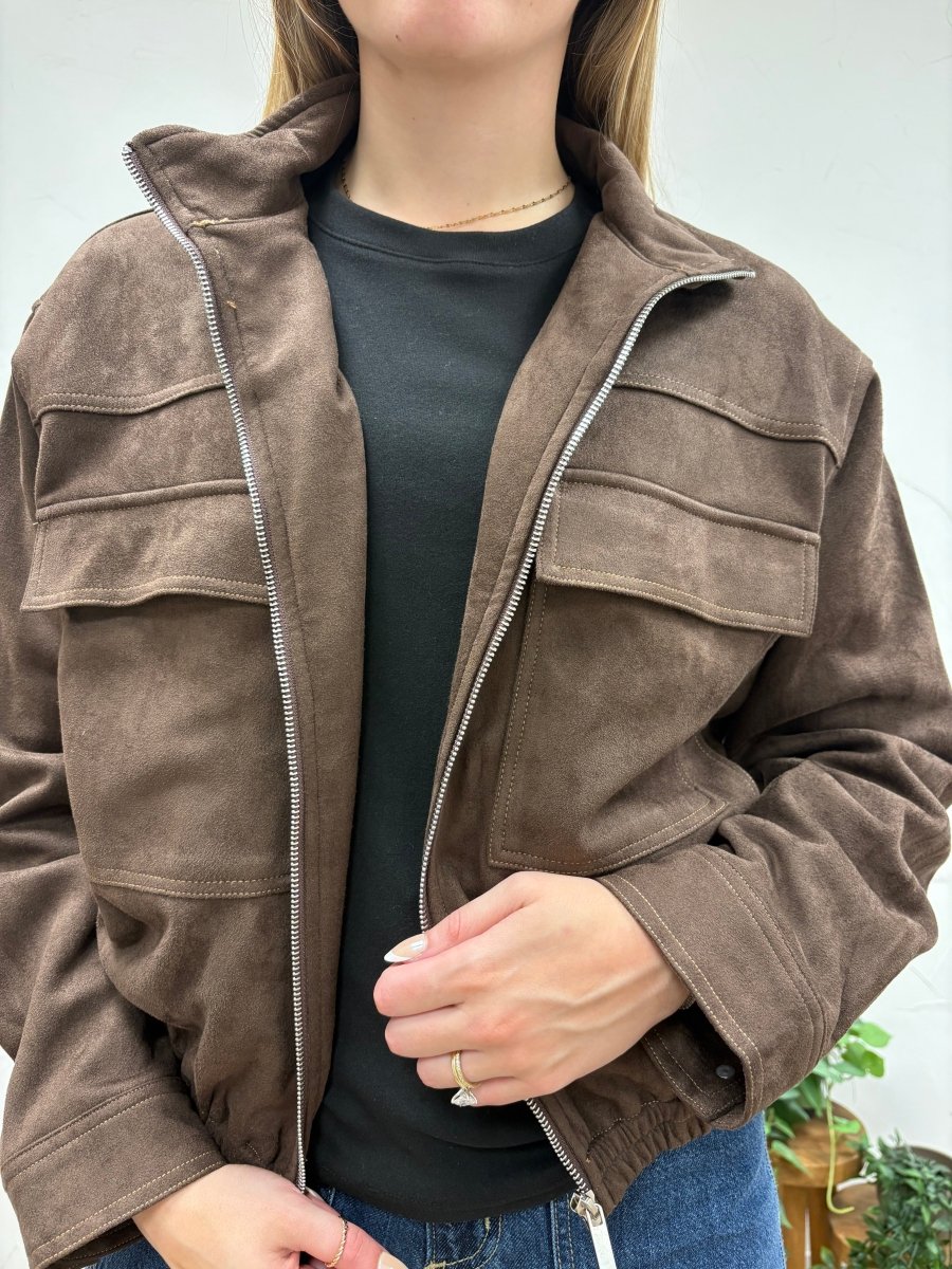 Faux Suede Zip- Front Utility Jacket - Three:Twelve Boutique - she+sky