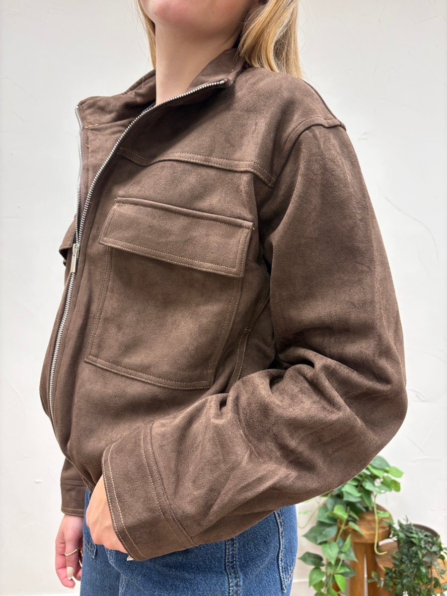 Faux Suede Zip- Front Utility Jacket - Three:Twelve Boutique - she+sky