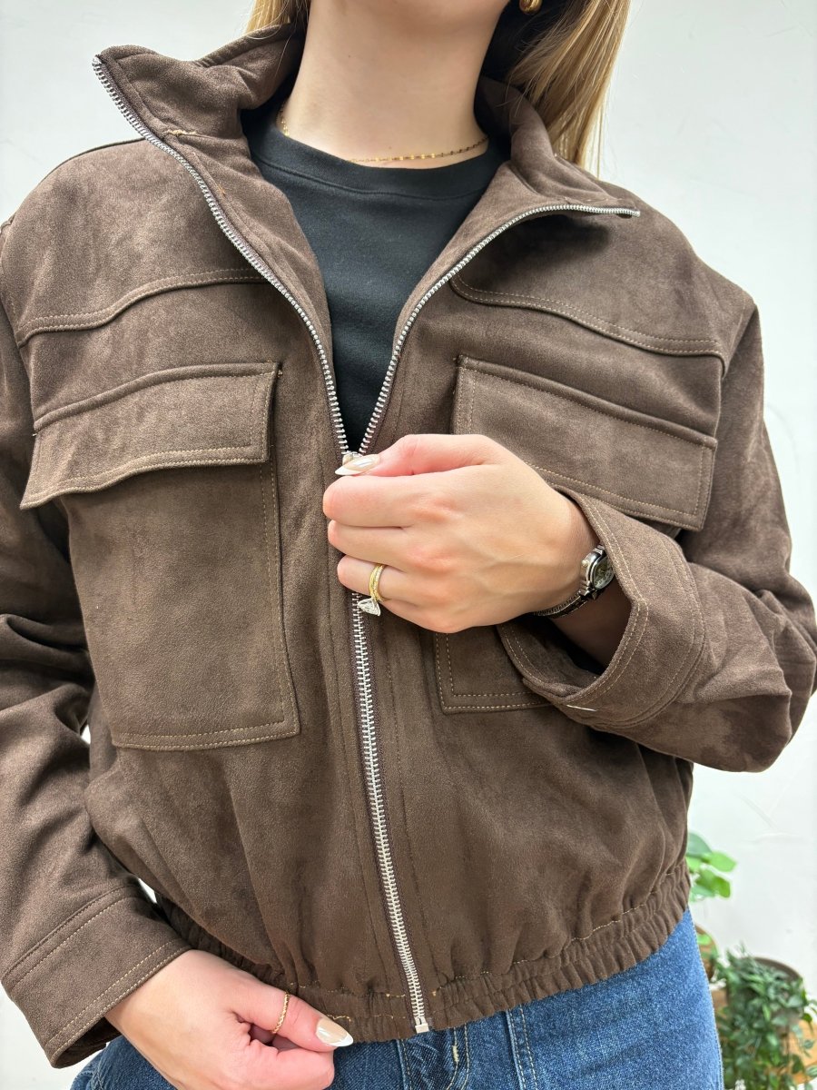 Faux Suede Zip- Front Utility Jacket - Three:Twelve Boutique - she+sky