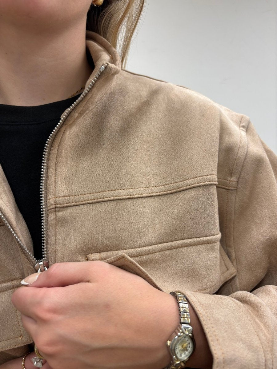 Faux Suede Zip- Front Utility Jacket - Three:Twelve Boutique - she+sky