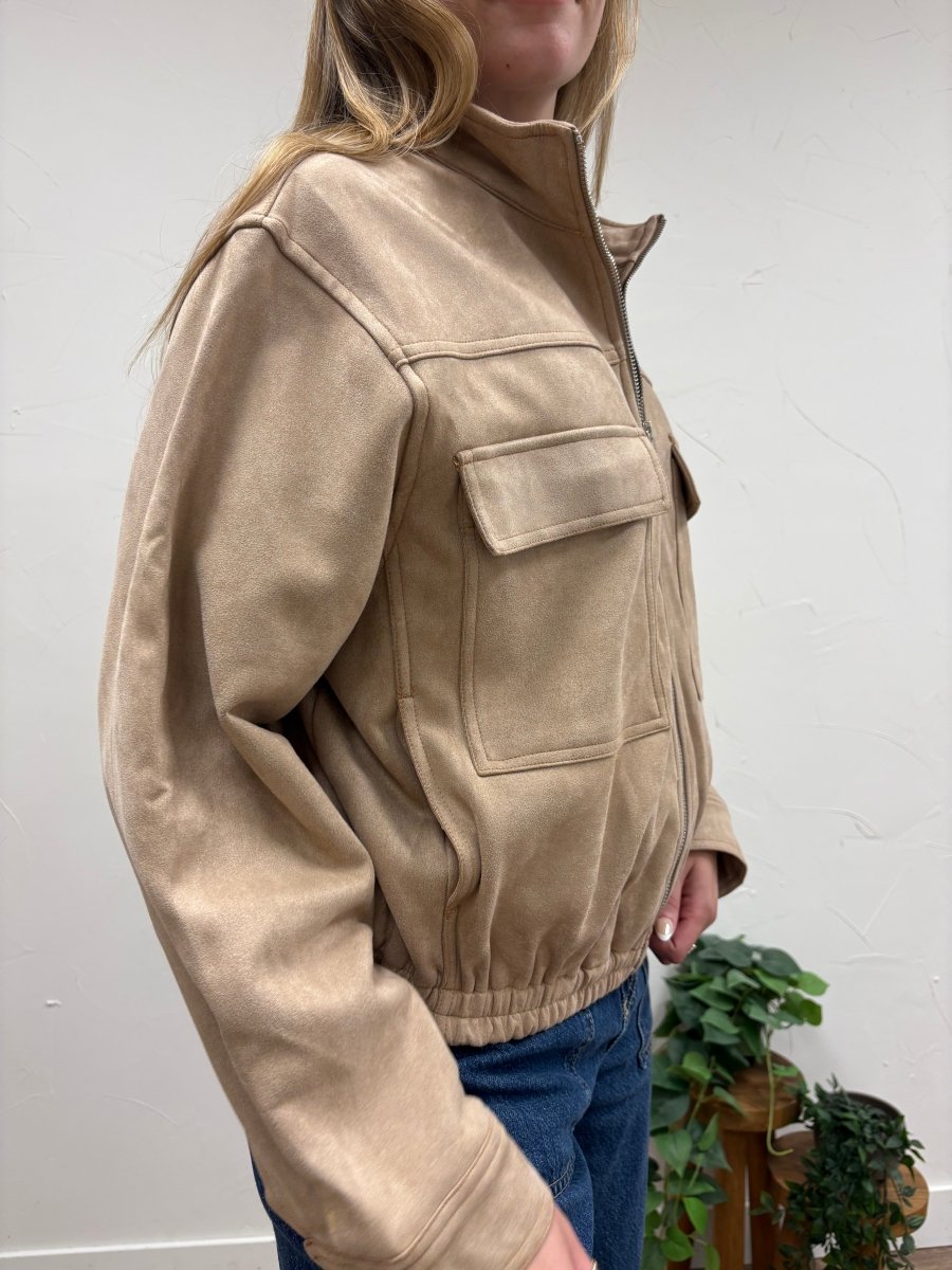 Faux Suede Zip- Front Utility Jacket - Three:Twelve Boutique - she+sky