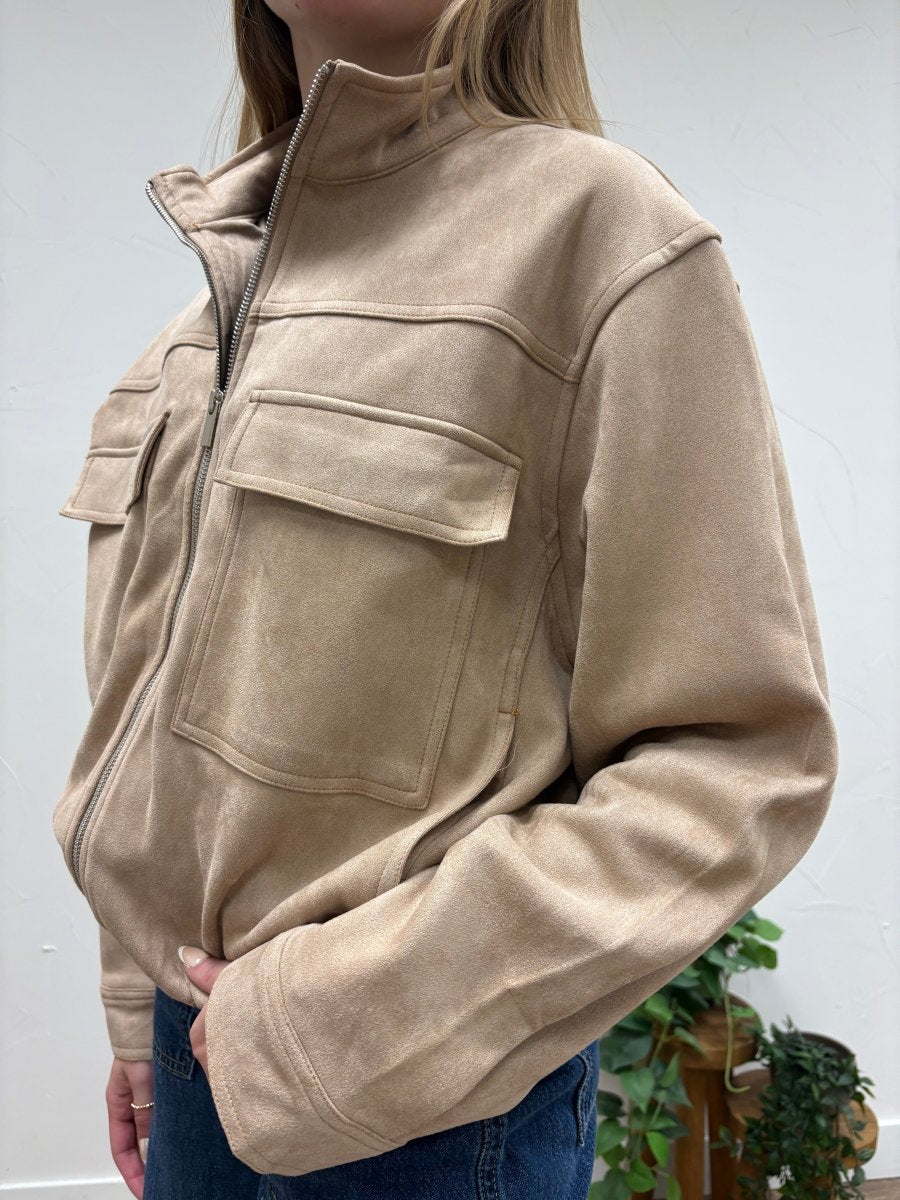 Faux Suede Zip- Front Utility Jacket - Three:Twelve Boutique - she+sky