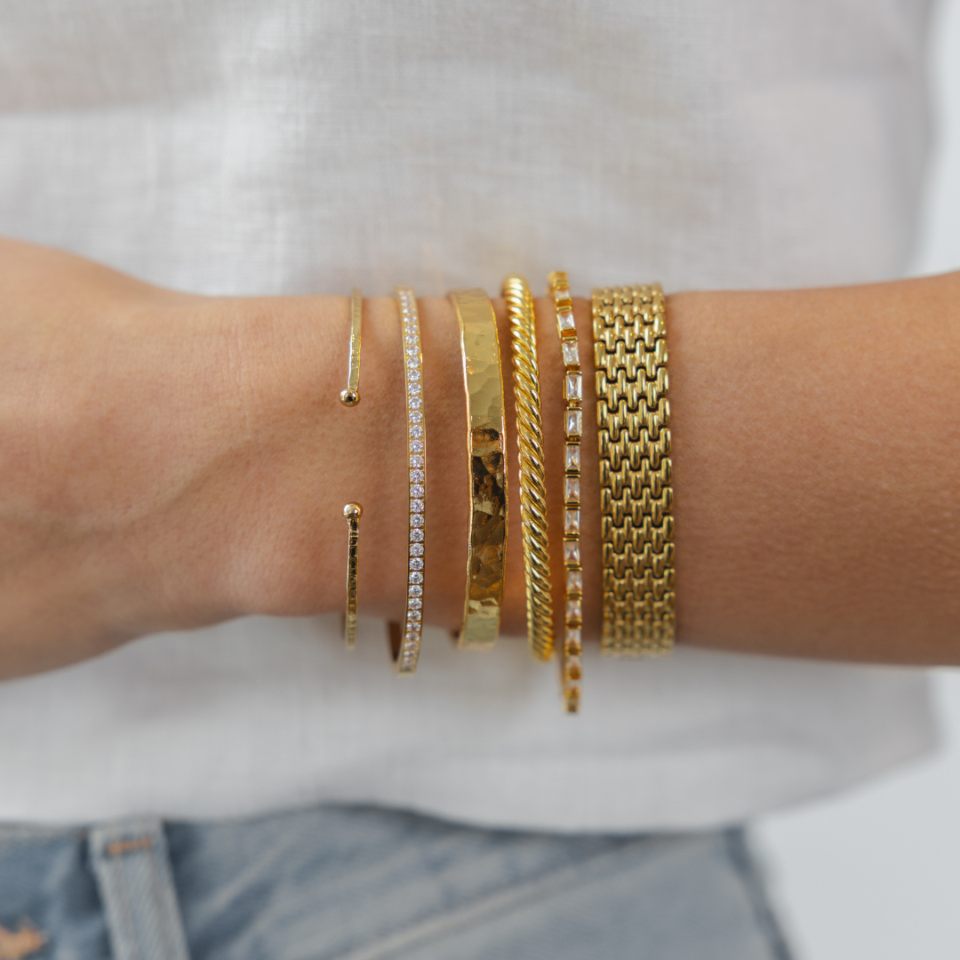 Waterproof Gold Lined Tennis Bangle: Yellow Gold
