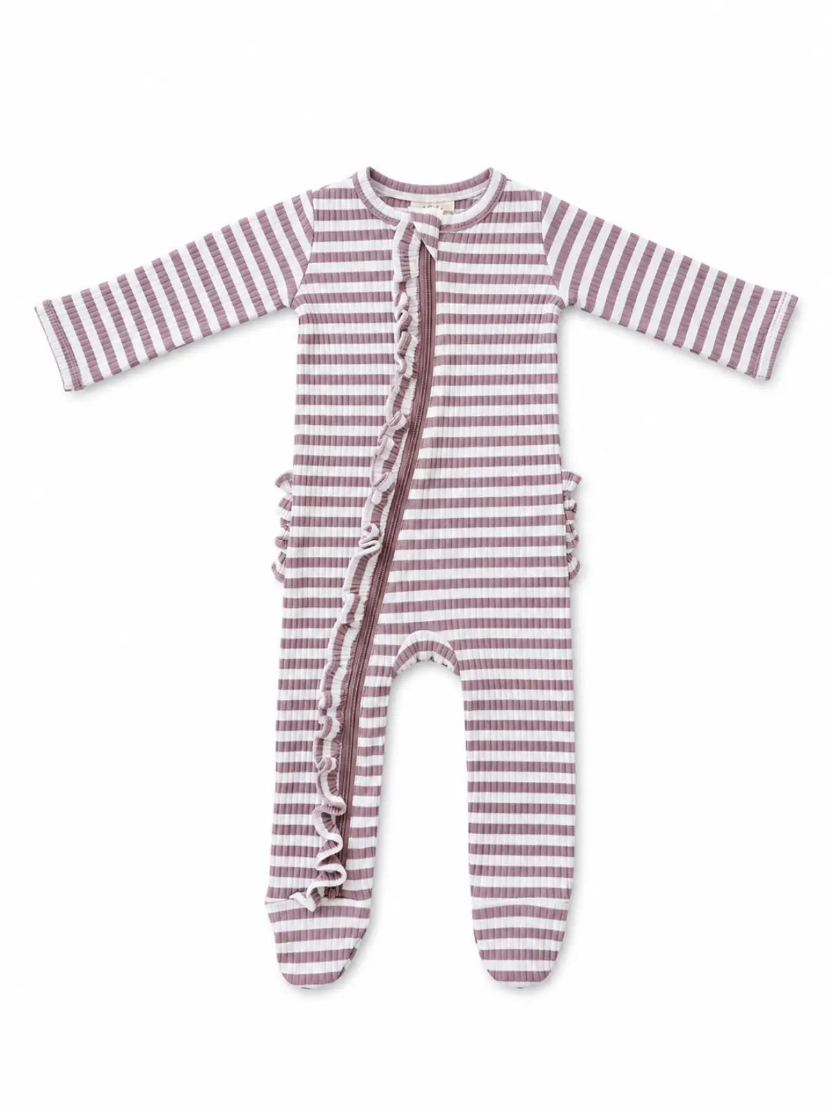 Violet Stripe – Ribbed Frill 2-Way Zip Footie