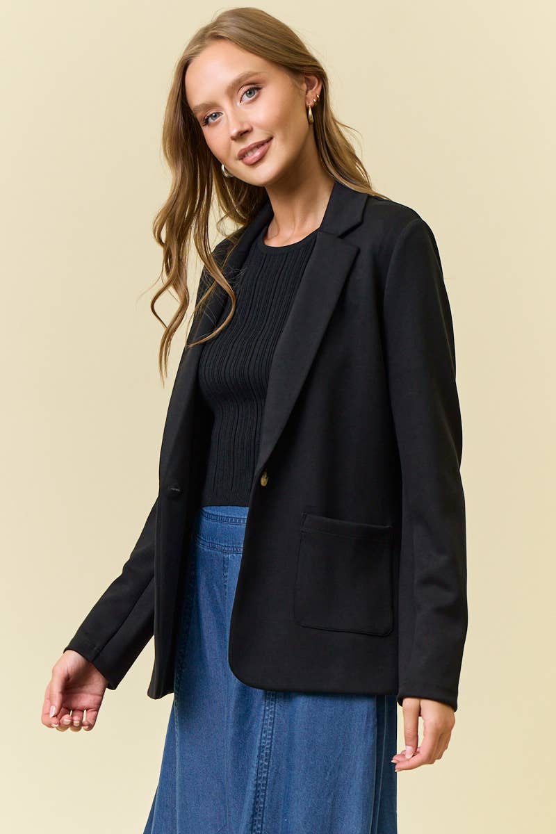 FLAP POCKET LONG SLEEVE BLAZER - Three:Twelve Boutique - Doe and Rae